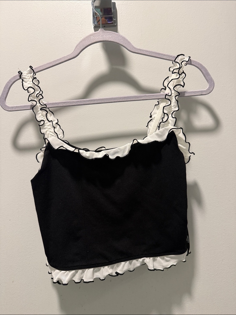 Forever 21 Black Crop Top with White Ruffle Trim
